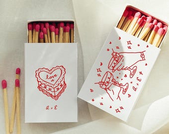 Heart Cake Doodle Matchbox Template Design Wedding Matches Matchbox Favor Personalized  Custom Matchbox Personalized Matches for Wedding