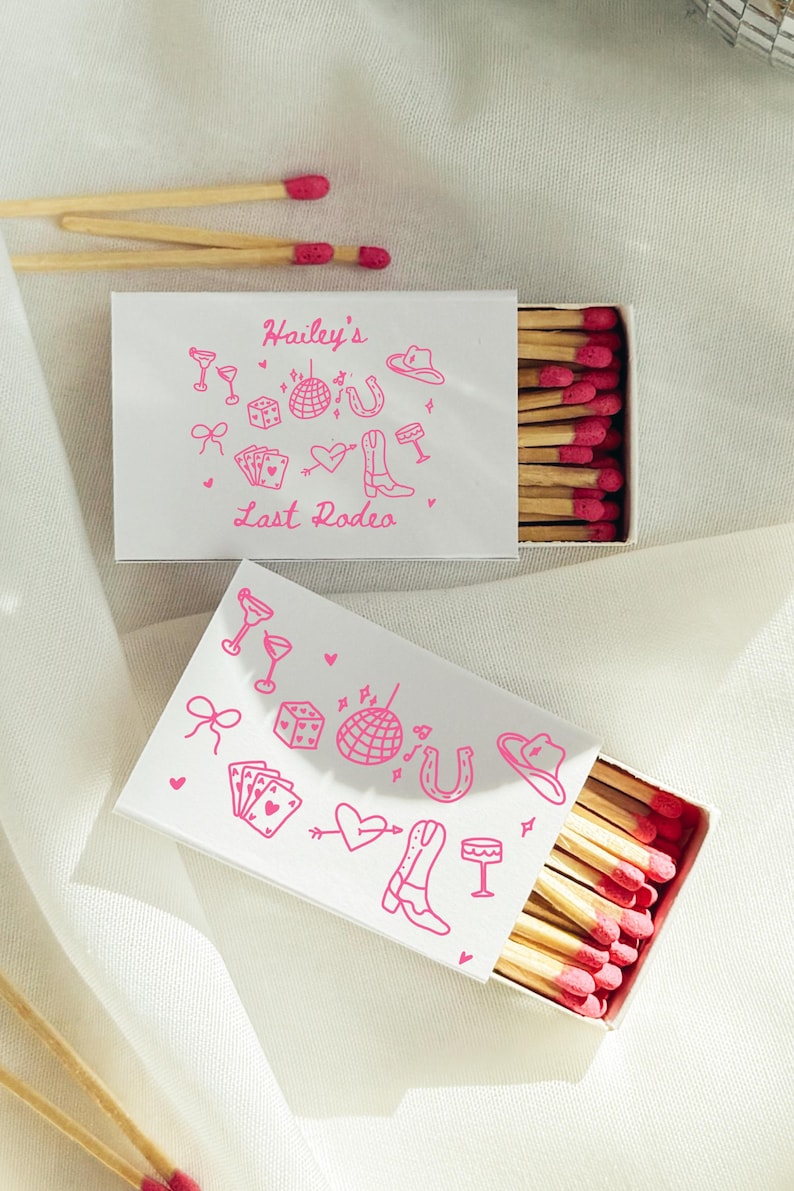 Last Rodeo Matchbox Favors | Cowgirl Bachelorette Party, Doodle Design (Digital Template) image 8