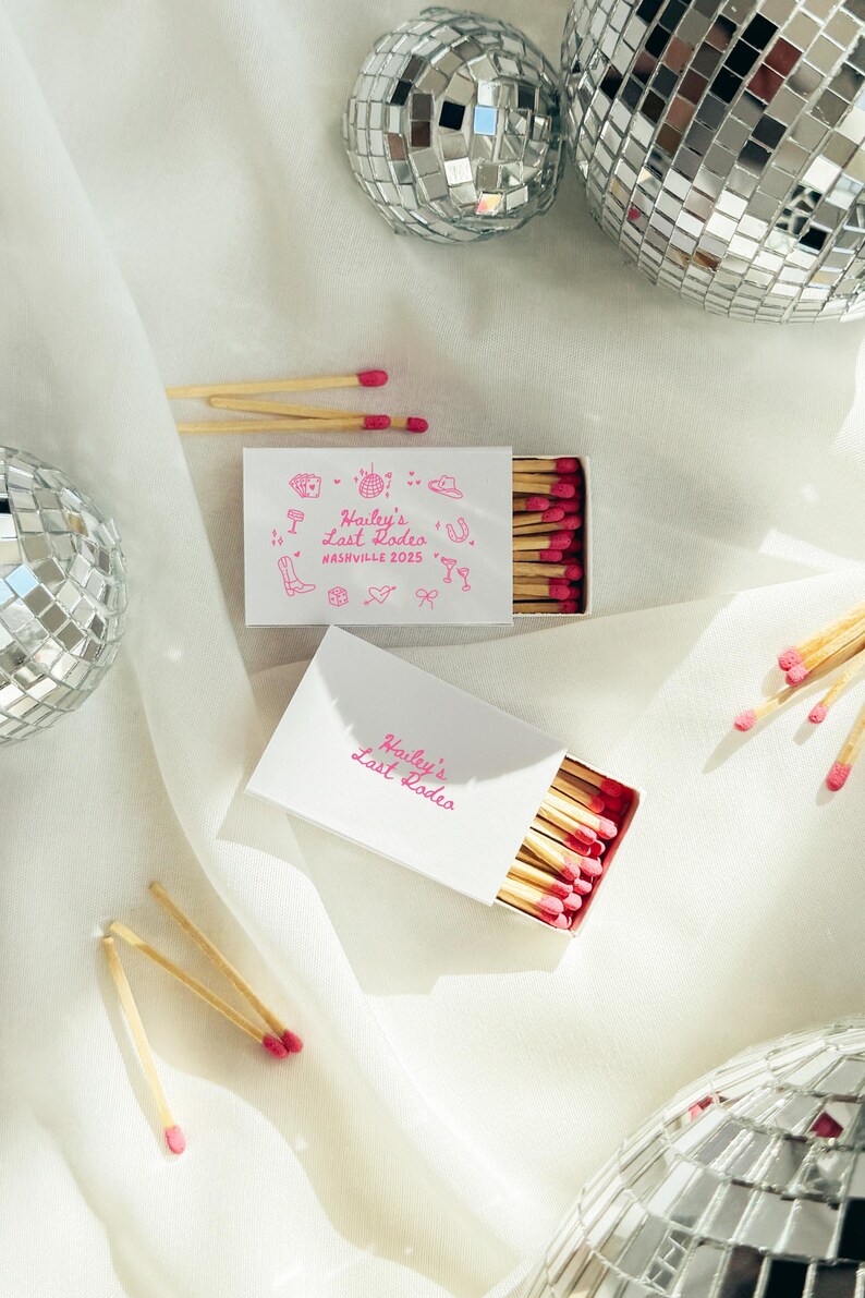 Last Rodeo Matchbox Favors | Cowgirl Bachelorette Party, Doodle Design (Digital Template) image 4