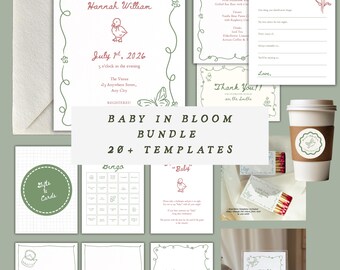 Baby in Bloom Baby Shower Woodland Baby Cottage Core Baby Shower Peter Rabbit Template Bundle Gender Reveal Spring Locally Grown Mom to be
