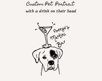 Pet Portrait with a drink on their head Digital Art for Printing Custom Dog Portrait Custom Pet Drawing Pet Art Commission Pet Portrait