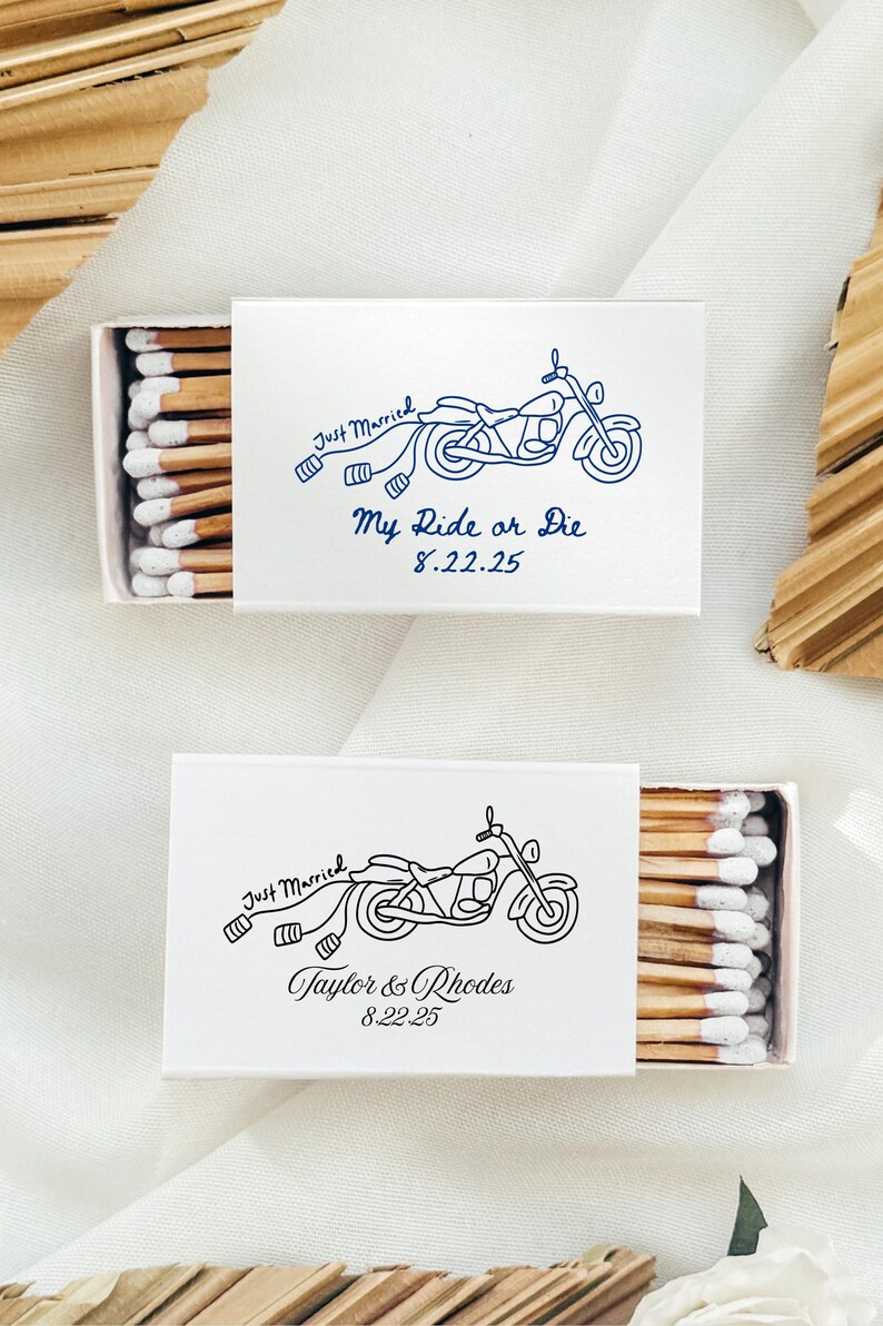 Motorcycle Just Married Drawing Matchbox Template – Wedding Favor ...