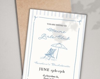 Maine Coastal Bachelorette Invitation Itinerary, She Found her Maine Squeeze, Lobster Theme Hen Weekend Girls Trip Last Toast on the Coast