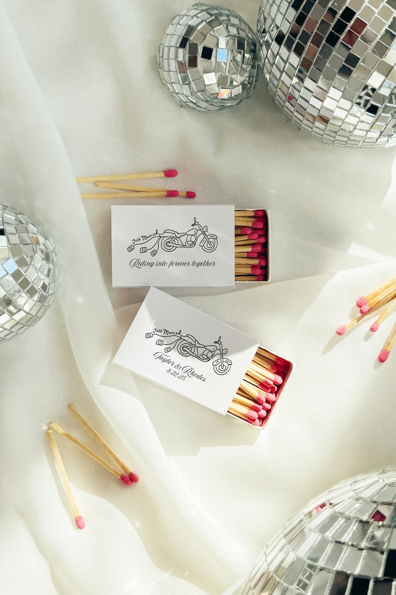 Motorcycle Just Married Drawing Matchbox Template – Wedding Favor ...
