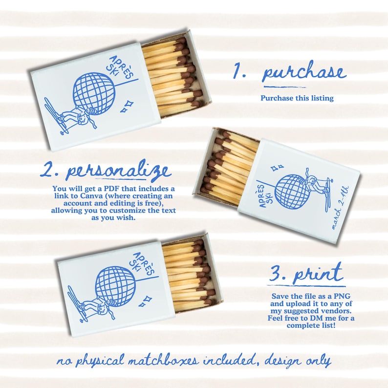 Ski Lodge Matchbox Template Design – A cozy and fun matchbox design with a winter ski resort theme, ideal for cold-weather celebrations, ski weekends, and après ski events.