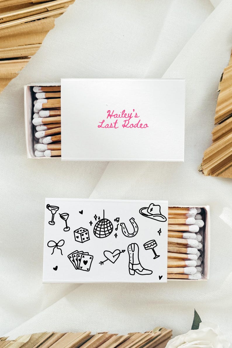 Last Rodeo Matchbox Favors | Cowgirl Bachelorette Party, Doodle Design (Digital Template) image 6