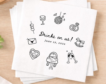 Wedding Doodle Cocktail Napkin Template, Napkins For Wedding, Bridal Shower Party Napkins, Custom Engagement Party Napkins, Napkins Decor