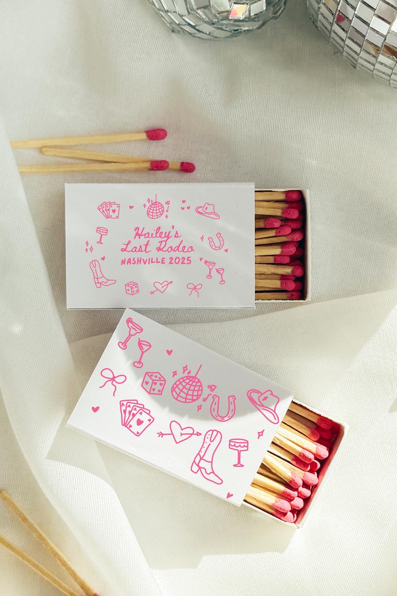 Last Rodeo Matchbox Favors | Cowgirl Bachelorette Party, Doodle Design (Digital Template) image 1