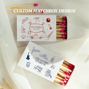 Custom Hand‑Drawn Wedding Matchbox Design Personalized Favor with 8 Custom Icons Bridesmaid Gift Personalized Wedding Favors Unique Gift
