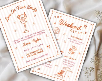 Love at First Spritz Bachelorette Invitation and Itinerary Template Coastal Beach Bachelorette Theme (Digital Download) Aperol Spritz
