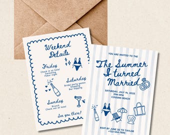 The Summer I Turned Married Hand Drawn Doodle Bachelorette Party Weekend, Bachelorette Weekend Itinerary Editable Whimsical Birthday