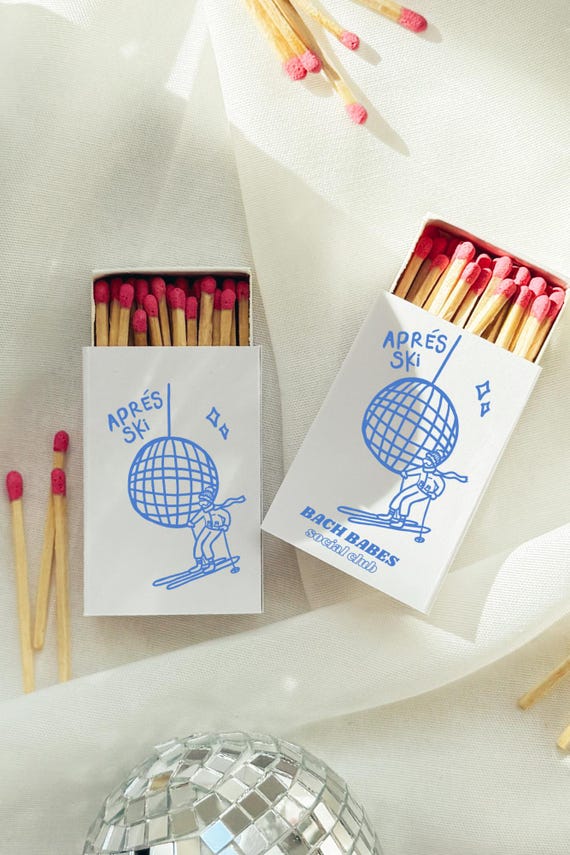 Apres Ski Matchbox Template Design Ski Bachelorette Themed Matches Party Favors for Bachelorette Personalized Matchbooks