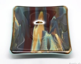 Fused Glass Art Tealight holder Candle holder Trinket dish Ring dish desk home decor Unique gift idea