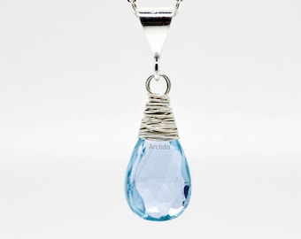 Blauer Topas Halskette für Frauen Sky Blue Topas Schmuck Einzigartiges Geschenk für sie Layering Halskette Sterling Silber Kette blaue Tropfen Edelstein Halskette