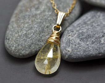 Golden Rutilated Quartz necklace Unique necklace for women Bridal necklace and earring set Wicca Pagan wedding Gold Rutile drop gift for her