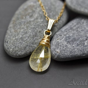 Golden Rutilated Quartz necklace Unique necklace for women Bridal necklace and earring set Wicca Pagan wedding Gold Rutile drop gift for her
