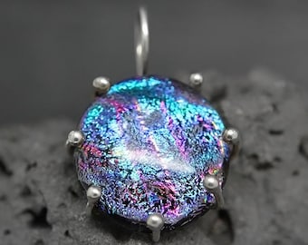Dichroic Glas Argentium Silber Anhänger Halskette Himmlischen Schmuck Galaxie Raum Nebel Aurora Borealis Moderne einzigartige Schmuck für Frauen