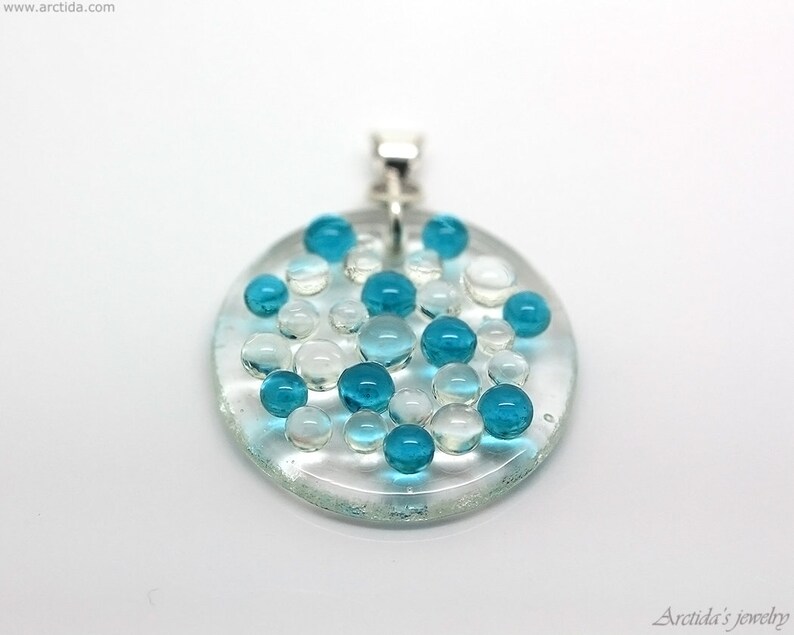 Ocean necklace for women Marine biology gift for her unique Nature Science jewelry Glass Art water drops blue white Air bubbles underwater image 3