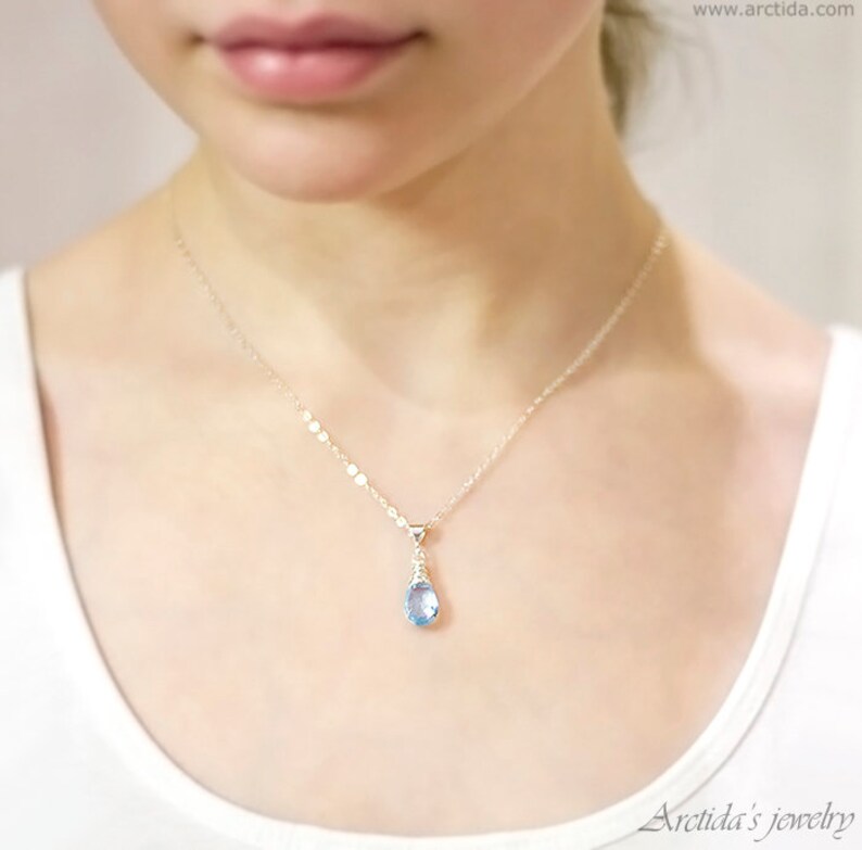 Blue Topaz necklace for women Sky Blue Topaz jewelry Unique gift for her layering necklace Sterling silver chain blue drop gemstone necklace image 2