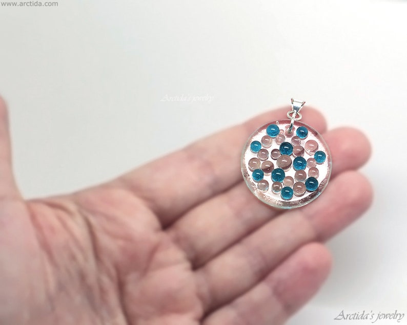 Ocean necklace for women Marine biology gift for her unique Nature Science jewelry Glass Art water drops blue white Air bubbles underwater image 4