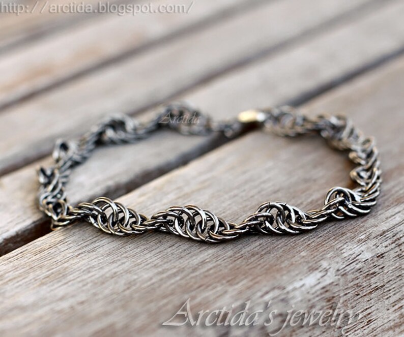 Mens bracelet silver bracelet for men Mens gift for him Oxidized sterling silver black Spiral rope chain Norse Viking bracelet Mens jewelry image 6