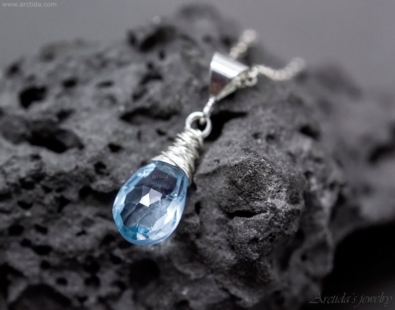 Blue Topaz necklace for women Sky Blue Topaz jewelry Unique gift for her layering necklace Sterling silver chain blue drop gemstone necklace image 6