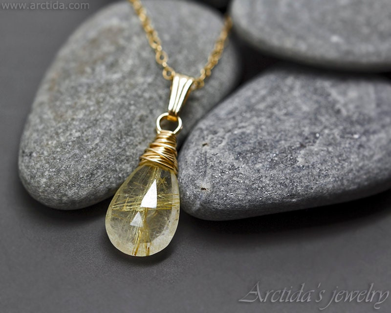 Goldene Rutilquarz Halskette Einzigartige Halskette für Frauen Braut Halskette und Ohrringe Wicca Pagan Hochzeit Gold Rutil Tropfen Geschenk für sie