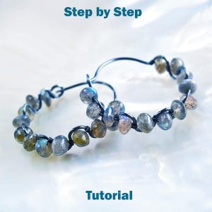 Earrings tutorial Hoops tutorial DIY hoops earrings Wire wrap tutorial Wire wrapped jewelry tutorial beading tutorial earrings pattern PDF image 1