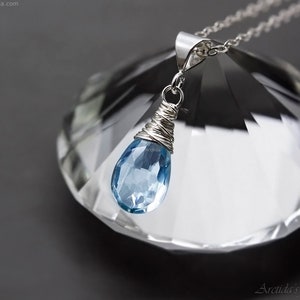 Blue Topaz necklace for women Sky Blue Topaz jewelry Unique gift for her layering necklace Sterling silver chain blue drop gemstone necklace image 5