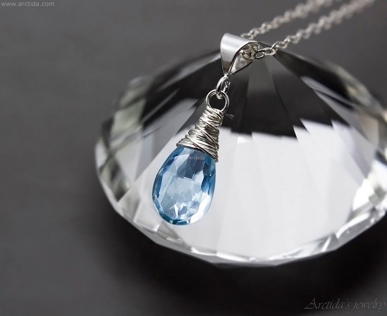 Blue Topaz necklace for women Sky Blue Topaz jewelry Unique gift for her layering necklace Sterling silver chain blue drop gemstone necklace image 5