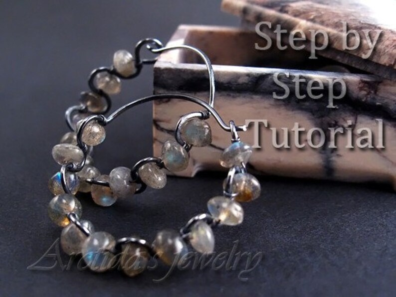 Earrings tutorial Hoops tutorial DIY hoops earrings Wire wrap tutorial Wire wrapped jewelry tutorial beading tutorial earrings pattern PDF image 2