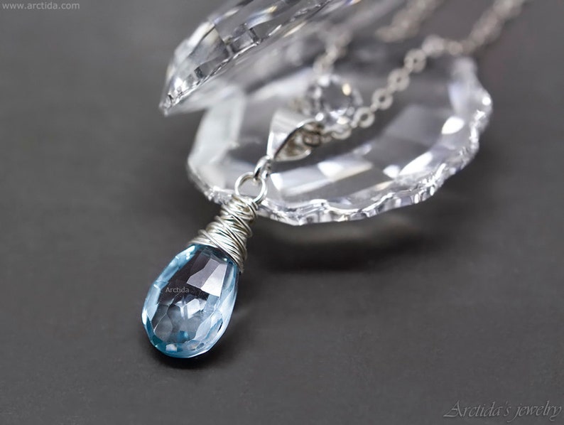 Blue Topaz necklace for women Sky Blue Topaz jewelry Unique gift for her layering necklace Sterling silver chain blue drop gemstone necklace image 4