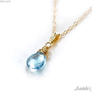 Blue Topaz necklace for women Sky Blue Topaz jewelry Unique gift for her layering necklace Sterling silver chain blue drop gemstone necklace Gold filled