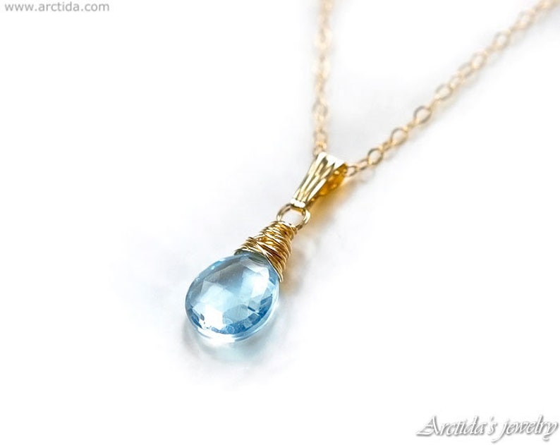 Blue Topaz necklace for women Sky Blue Topaz jewelry Unique gift for her layering necklace Sterling silver chain blue drop gemstone necklace Gold filled