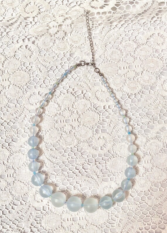 Vintage Graduated Ice Blue Acrylic Beaded Necklace