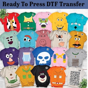 Toy Story Characters Face Dtf Trasfer - Costume Party Dtf Press,Toys Cosplay Inspired Dtf Press, Toy Story Costume For Family Group Dtf,