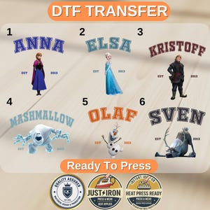 Disney Frozen Est Dtf Transfer, Prinzessin Elsa und Anna Dtf, Olaf Dtf, Frozen Kristoff Dtf, Disneyworld Sven Est, Girls Trip Dtf Transfer,