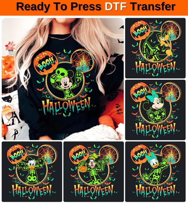 Disney Halloween All Characters Dtf Transfer, Mickey And Friends Halloween Ready to Press, Halloween Party Dtf, Disney Family Halloween Dtf