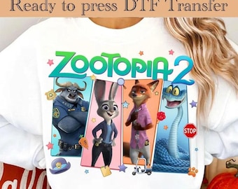 Disney Zootopia Nick Wilde och Judy Hopps DTF-transfer: Disney Zootopia-par DTF, Disney-familjesemestertransfer,