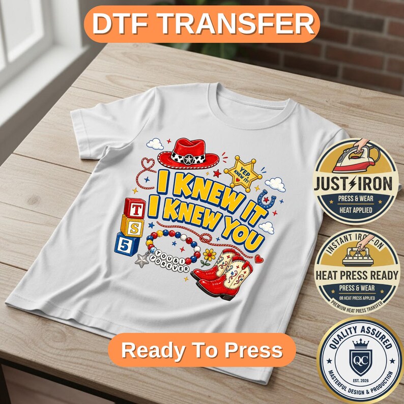 I Knew It I Knew You DTF Transfer Print, TS Inspired Ready to Press, Friendship Heat Transfer, Cute Cartoon Cloud Stars Iron On Decal image 2