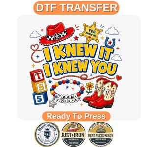 I Knew It I Knew You DTF-transferprint, TS Inspired, klaar om te drukken, warmteoverdracht vriendschap, schattige cartoon Cloud Stars opstrijkbare sticker