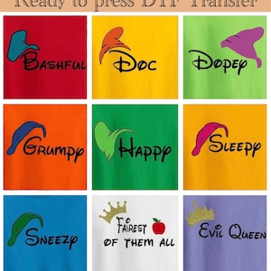 Seven Dwarfs Press Dtf Transfer, Seven Dwarfs costume Dtf Press, Disney Group Dtf, Snow White, Disney Family Dtf, Transfer, Ready To Press
