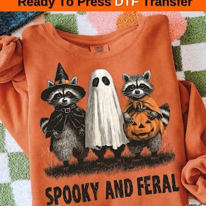 Retro Spooky Raccoon DTF Transfer: Halloween Ready To Press