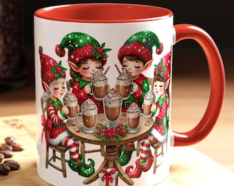 Festive Elf Coffee Mug, Christmas Mug, Holiday Drinkware, Gift for Coffee Lovers, Cute Elf Design, Hot Cocoa Mug for Kids