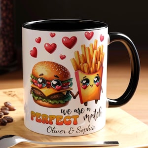Burger and Fries Coffee Personalized Mug, Perfect Match Mug, Cute Couples Valentine&#39;s Day Gift, Relationship Keepsake, Customized Drinkware
