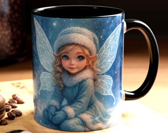 Winter Fairy Mug | Cute Blue Elf Fairy Illustration, Accent Coffee Mug, Christmas Gift for Her