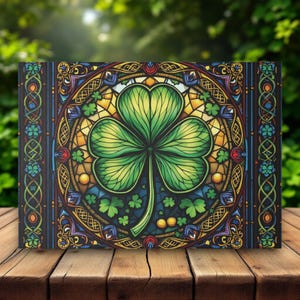 Celtic Shamrock Stained Glass Cutting Board, Irish Kitchen Decor St. Patrick&#39;s Day Gift, Lucky Clover Home Accent, Housewarming Gift for Her
