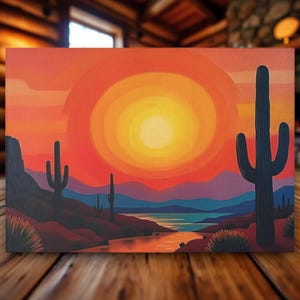 Desert Sunset Cutting Board, Vibrant Cactus Landscape Art, Southwestern Kitchen Decor, Arizona Nature Gift, Boho Cookware, Gift for Him