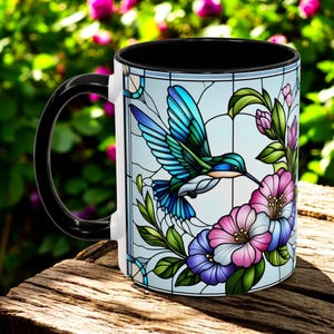 Hummingbird Floral Stained Glass Mug Coffee Mug Elegant Drinkware for Garden Lovers Perfect Gift for Mother&#39;s Day, Home Décor Tea and Coffee