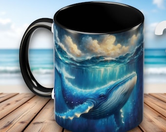 Blue Whale Coffee Mug, Ocean Whale Art, Sea Lover Gift Marine Life Mug Coastal Animal Coffee Cup Nautical Ocean Lover Gift, Nature Drinkware